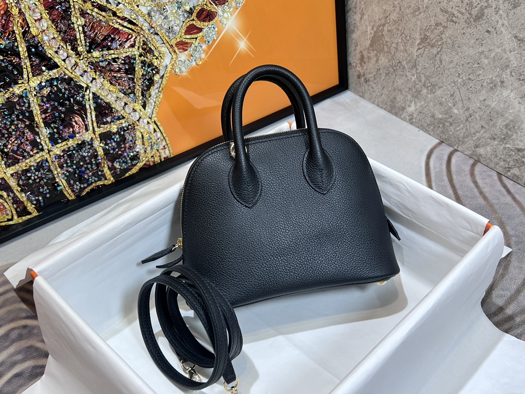 Hermes Bolide 1923 Mini Handbag Shoulder Bag In Black Evercolor Leather